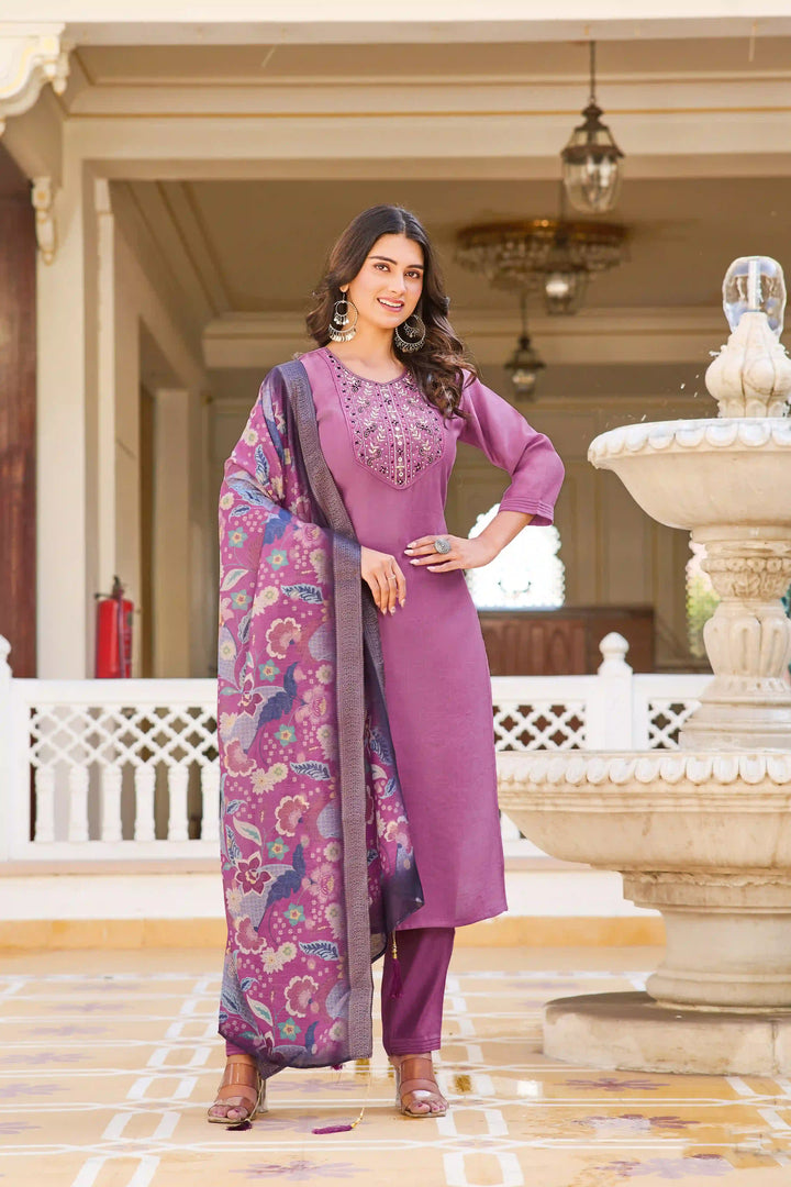 Charming Mauve Suit | Vetigun top bottom with Chanderi dupatta
