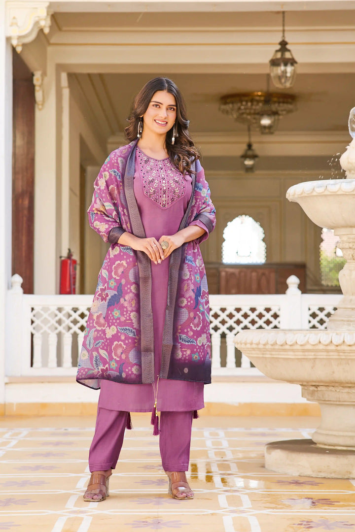 Charming Mauve Suit | Vetigun top bottom with Chanderi dupatta