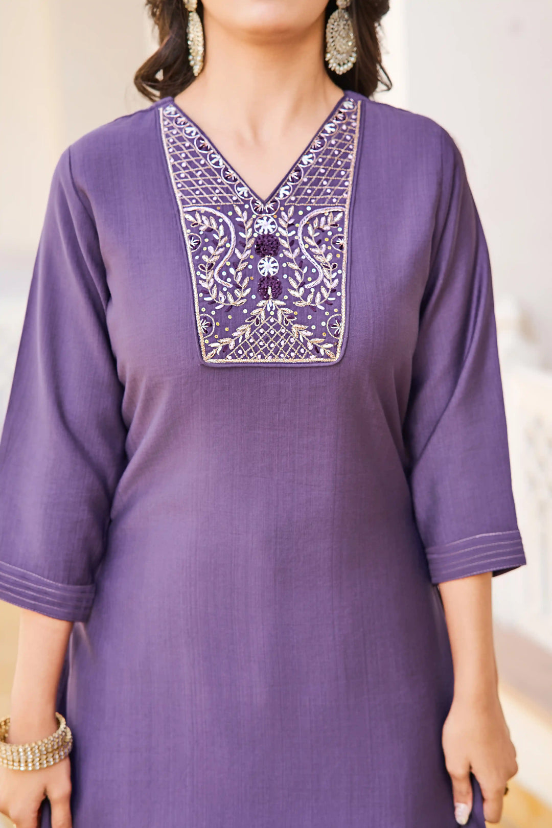Graceful Purple Suit | Vetigun top bottom with Chanderi dupatta