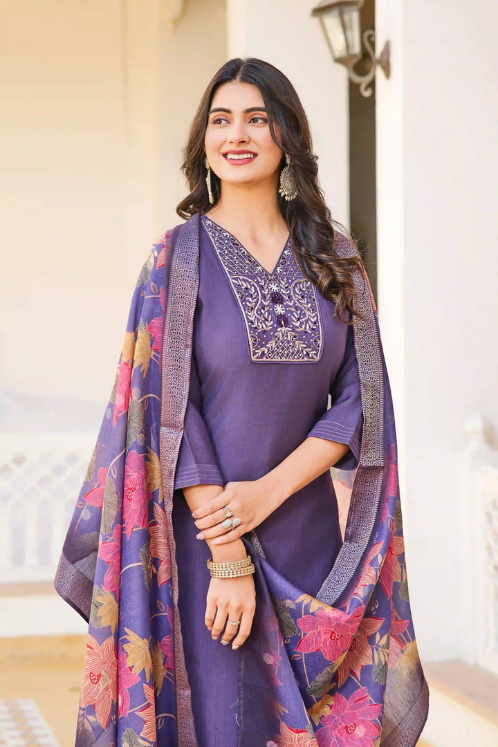 Graceful Purple Suit | Vetigun top bottom with Chanderi dupatta