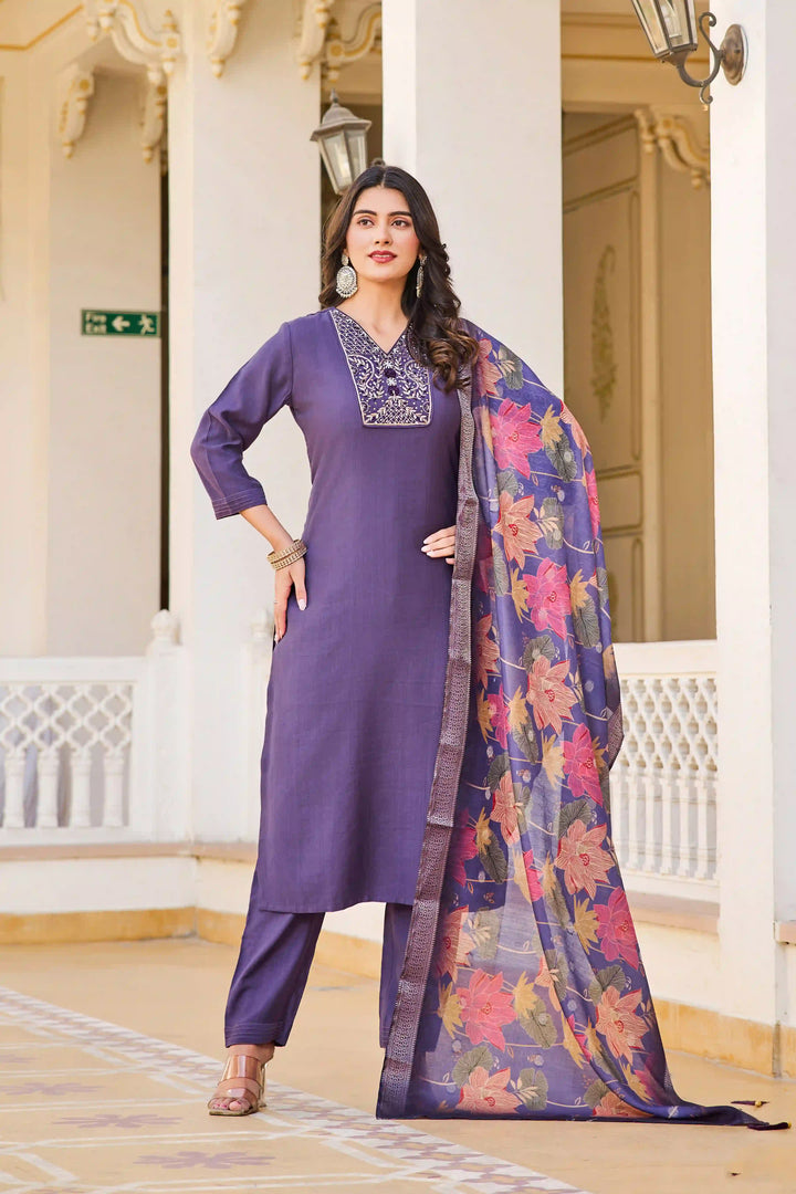 Graceful Purple Suit | Vetigun top bottom with Chanderi dupatta