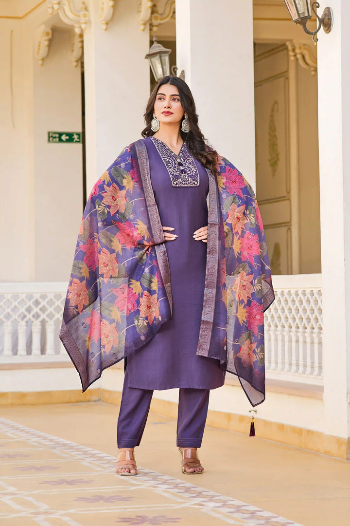 Graceful Purple Suit | Vetigun top bottom with Chanderi dupatta