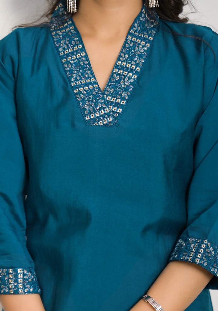 Gorgeous Teal Blue Suit | Viscose chanderi top bottom with Jacquard dupatta
