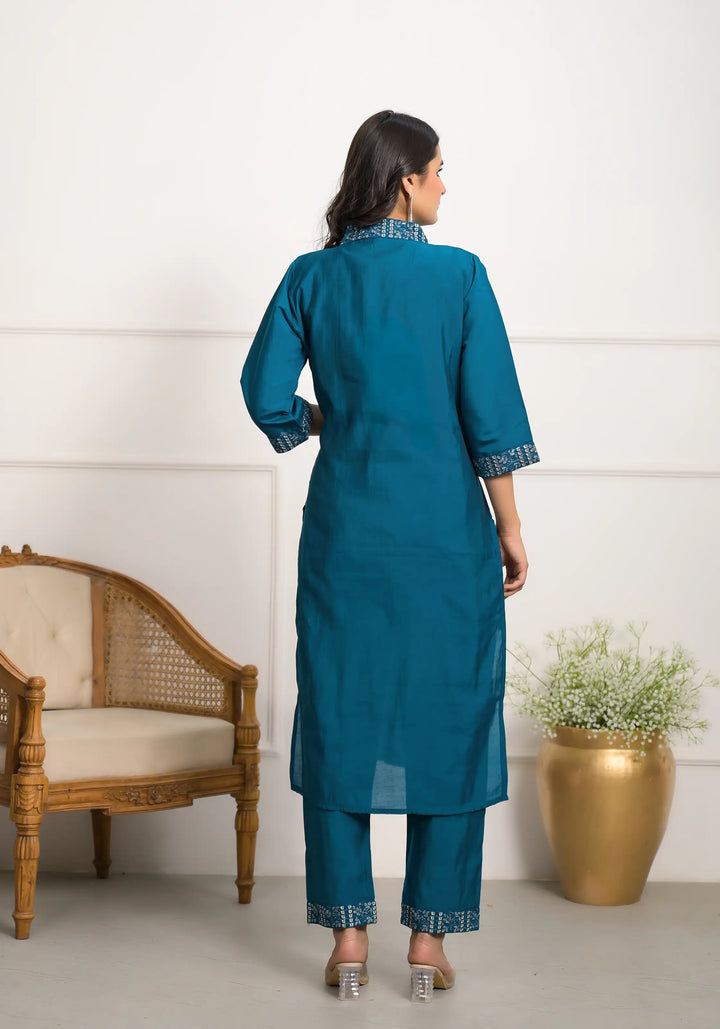 Gorgeous Teal Blue Suit | Viscose chanderi top bottom with Jacquard dupatta