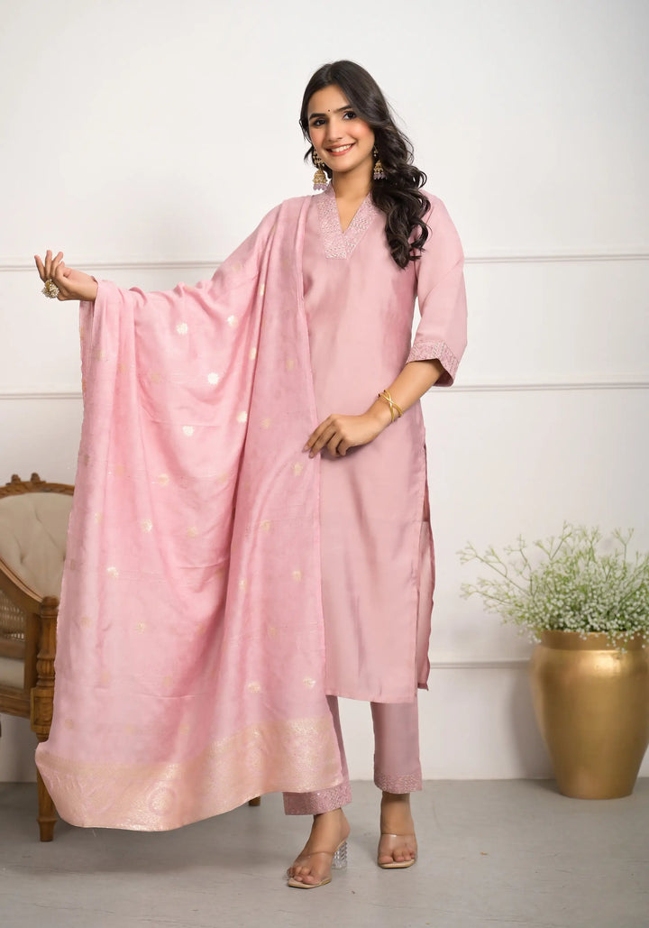 Gorgeous Teal Blue Suit | Viscose chanderi top bottom with Jacquard dupatta