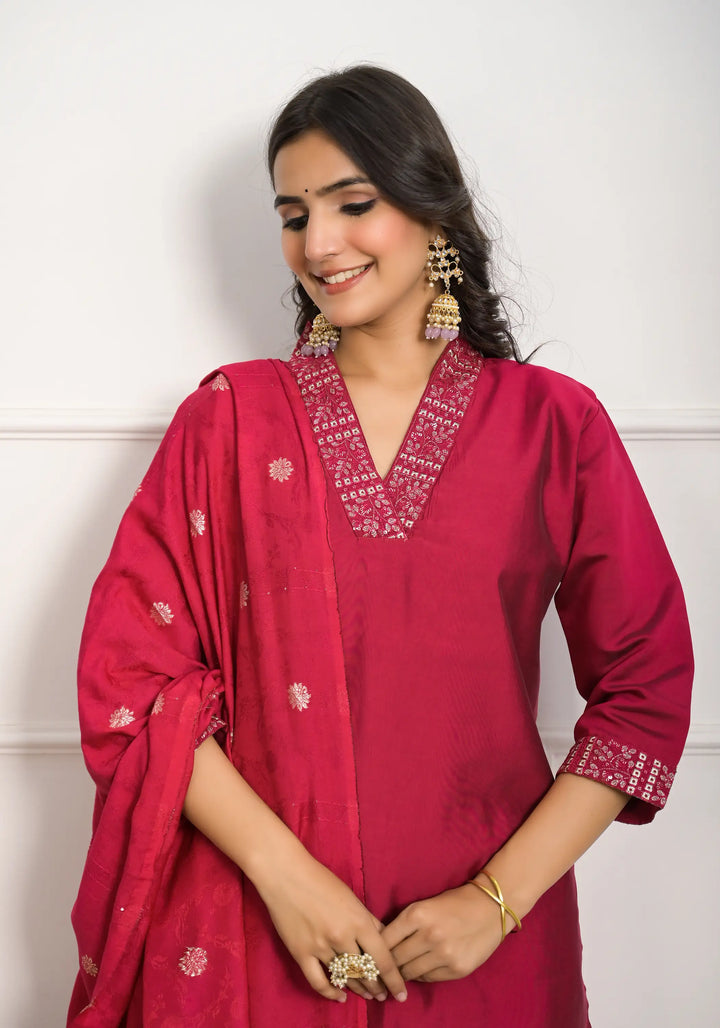 Gorgeous Teal Blue Suit | Viscose chanderi top bottom with Jacquard dupatta