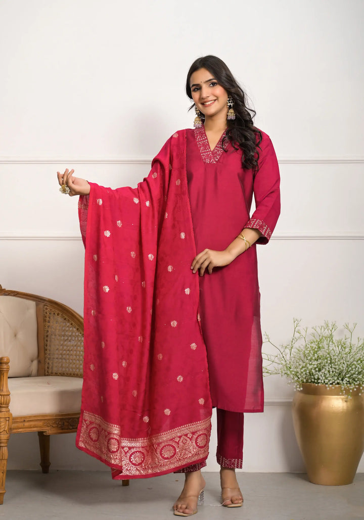 Gorgeous Teal Blue Suit | Viscose chanderi top bottom with Jacquard dupatta