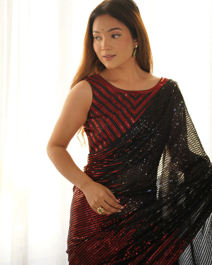 Luxurious Embroidered Saree | Multicolor Georgette with Satin Blouse