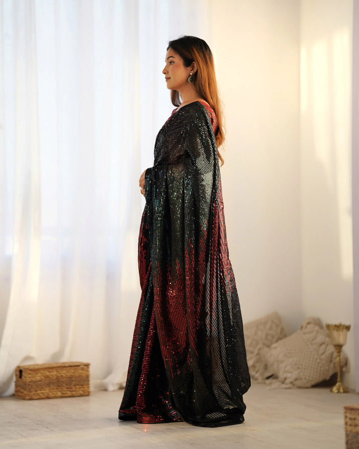 Luxurious Embroidered Saree | Multicolor Georgette with Satin Blouse
