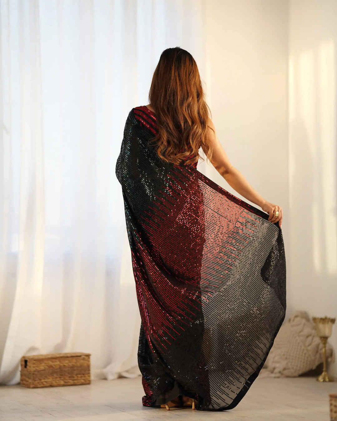 Luxurious Embroidered Saree | Multicolor Georgette with Satin Blouse