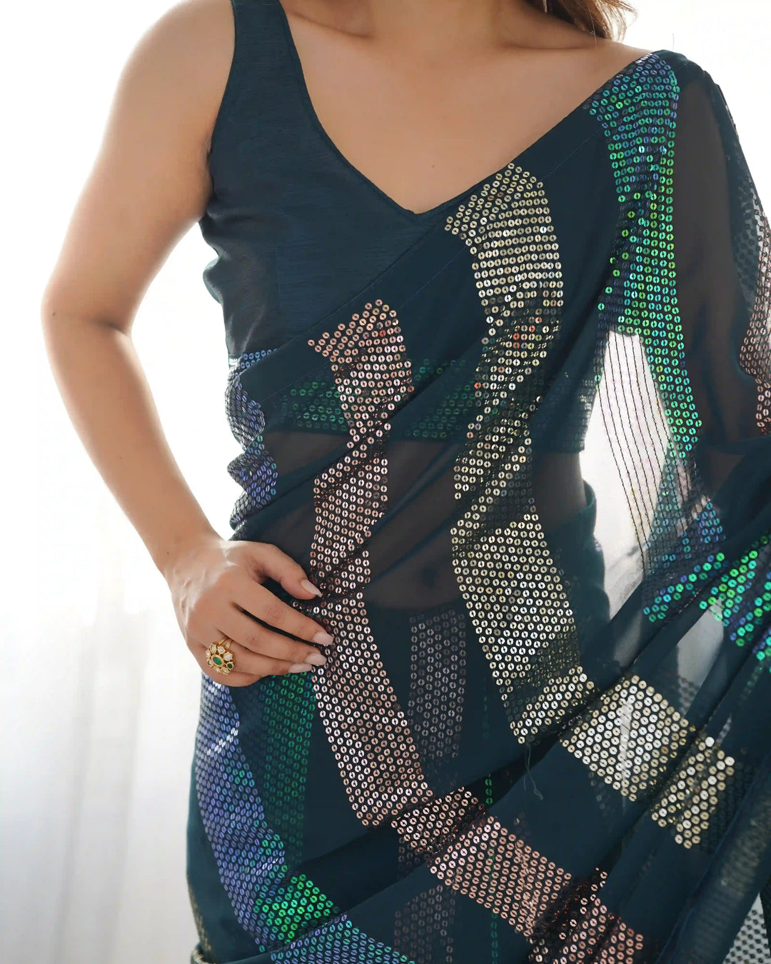 Bollywood Style Saree | Georgette with Designer Sequin Embroidery