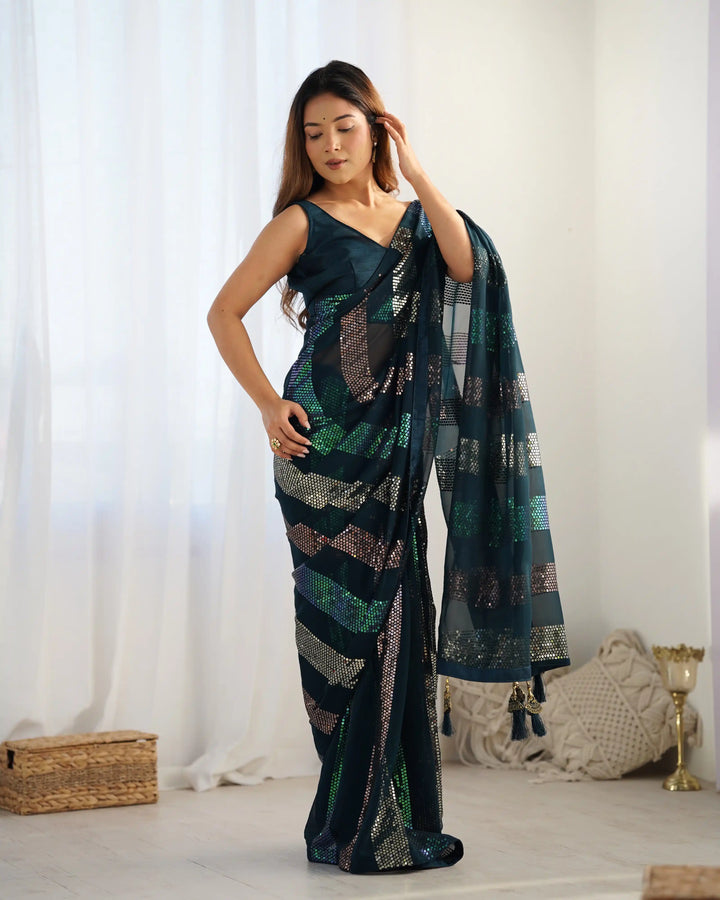 Bollywood Style Saree | Georgette with Designer Sequin Embroidery