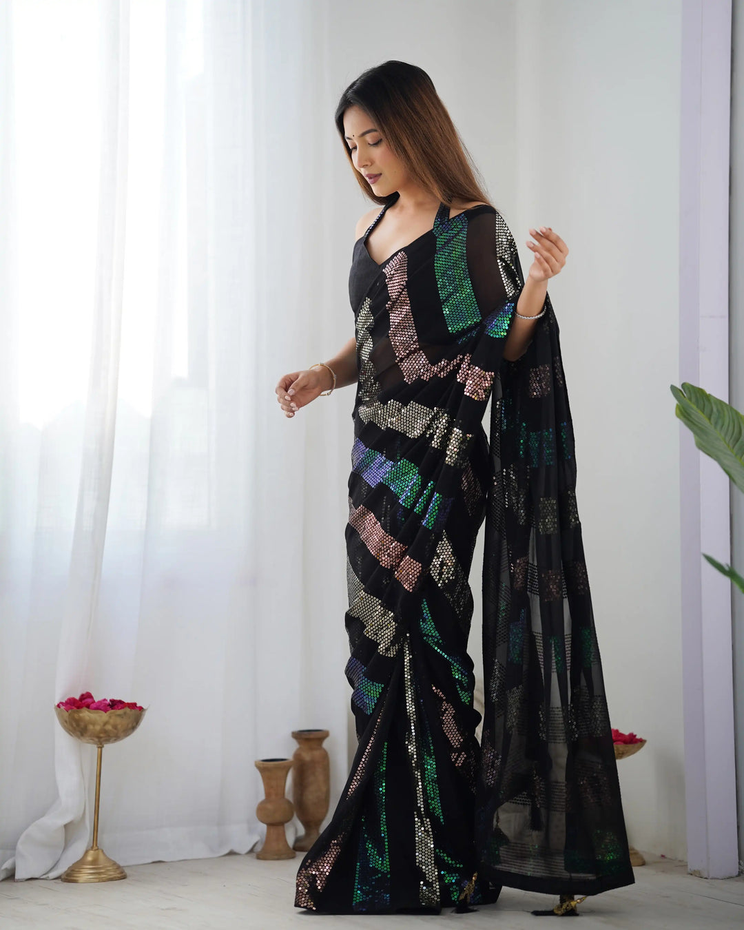 Bollywood Style Saree | Georgette with Designer Sequin Embroidery