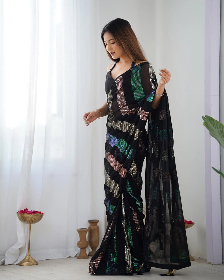 Bollywood Style Saree | Georgette with Designer Sequin Embroidery