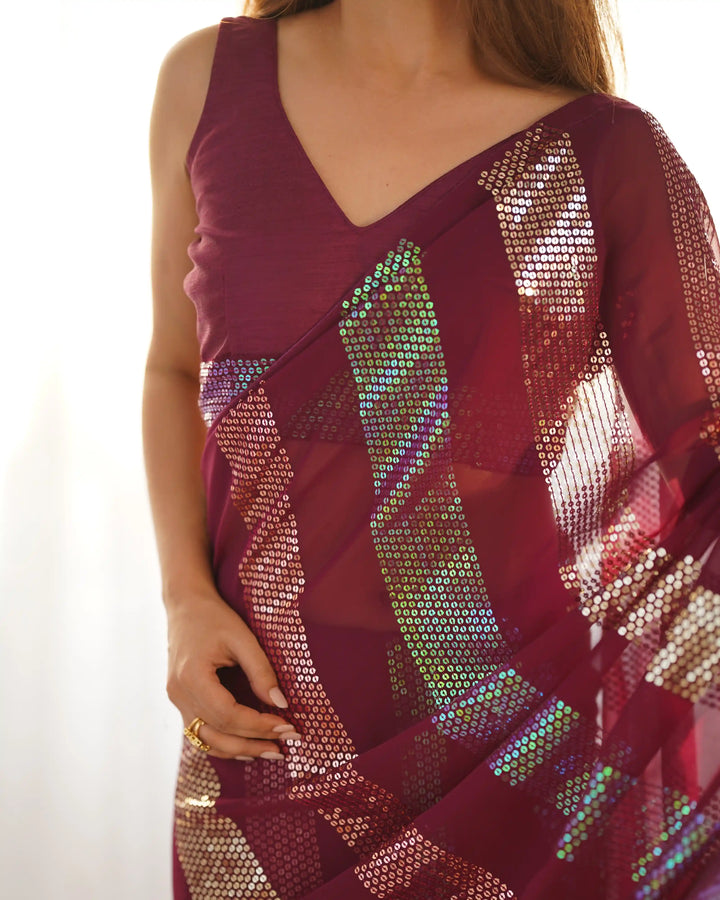 Bollywood Style Saree | Georgette with Designer Sequin Embroidery