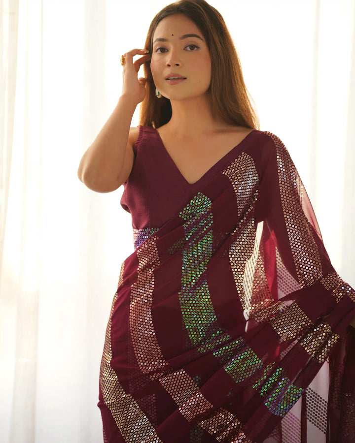 Bollywood Style Saree | Georgette with Designer Sequin Embroidery