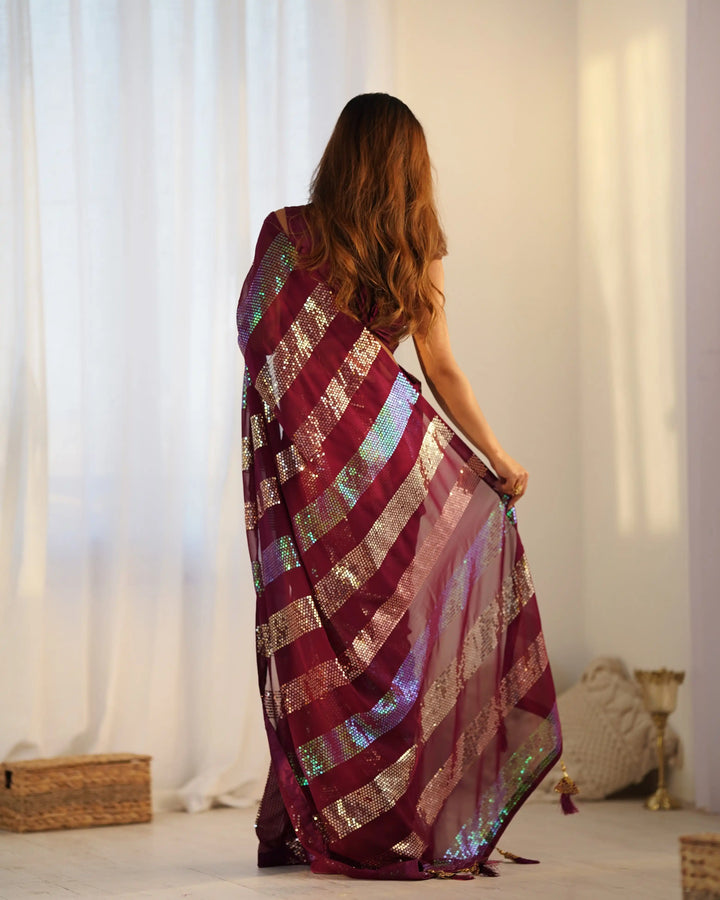 Bollywood Style Saree | Georgette with Designer Sequin Embroidery