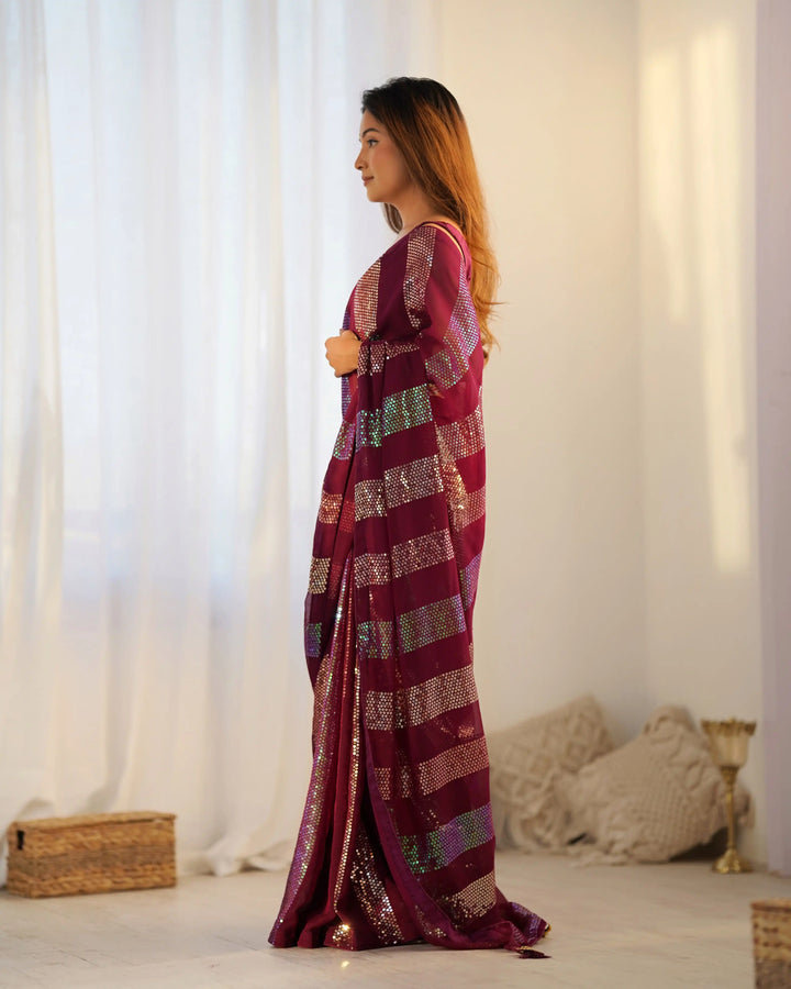 Bollywood Style Saree | Georgette with Designer Sequin Embroidery