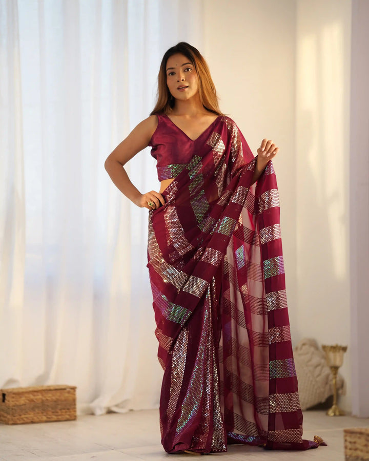 Bollywood Style Saree | Georgette with Designer Sequin Embroidery