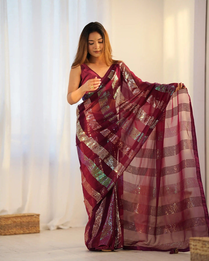 Bollywood Style Saree | Georgette with Designer Sequin Embroidery