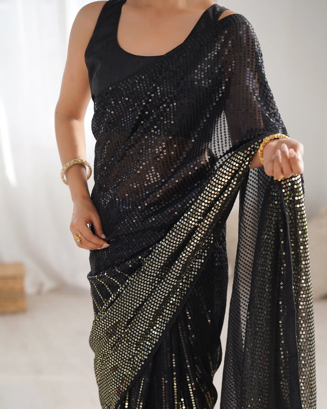 Glamorous Georgette Saree | Luxe Sequin Embroidery for Special Occasions