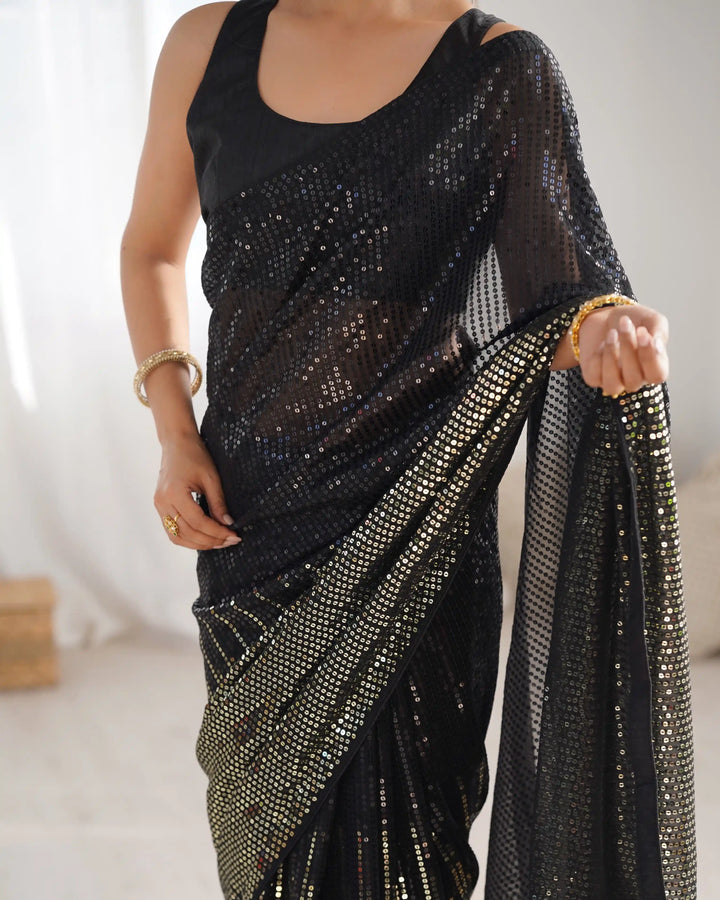 Glamorous Georgette Saree | Luxe Sequin Embroidery for Special Occasions