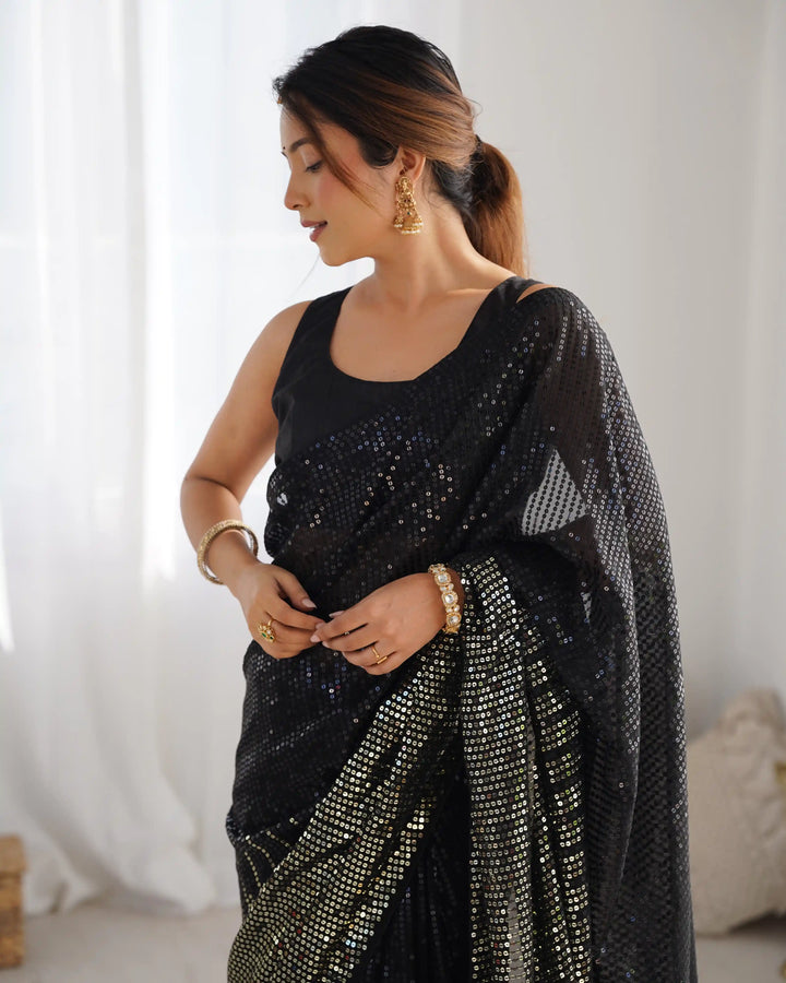Glamorous Georgette Saree | Luxe Sequin Embroidery for Special Occasions
