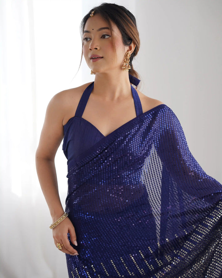 Glamorous Georgette Saree | Luxe Sequin Embroidery for Special Occasions