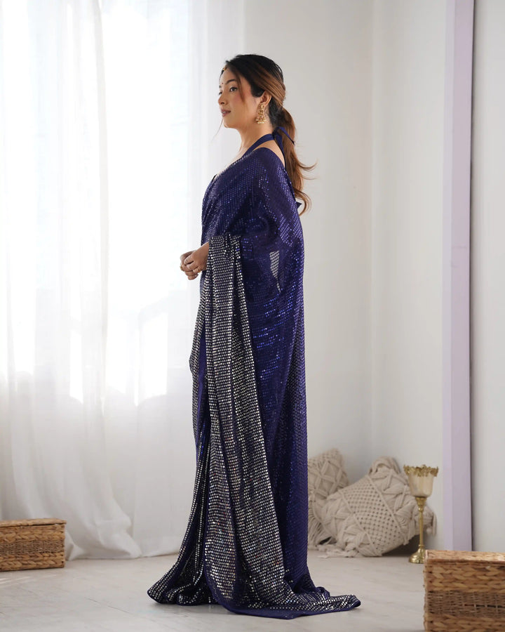 Glamorous Georgette Saree | Luxe Sequin Embroidery for Special Occasions