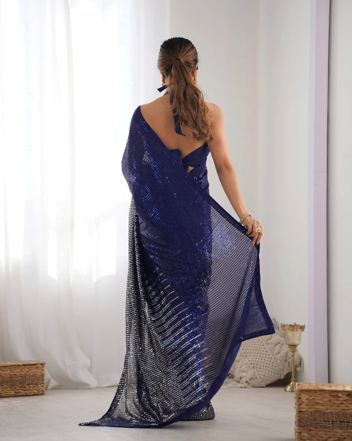 Glamorous Georgette Saree | Luxe Sequin Embroidery for Special Occasions
