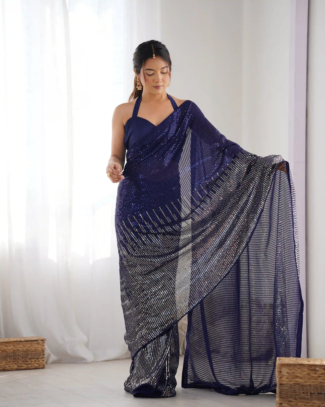 Glamorous Georgette Saree | Luxe Sequin Embroidery for Special Occasions