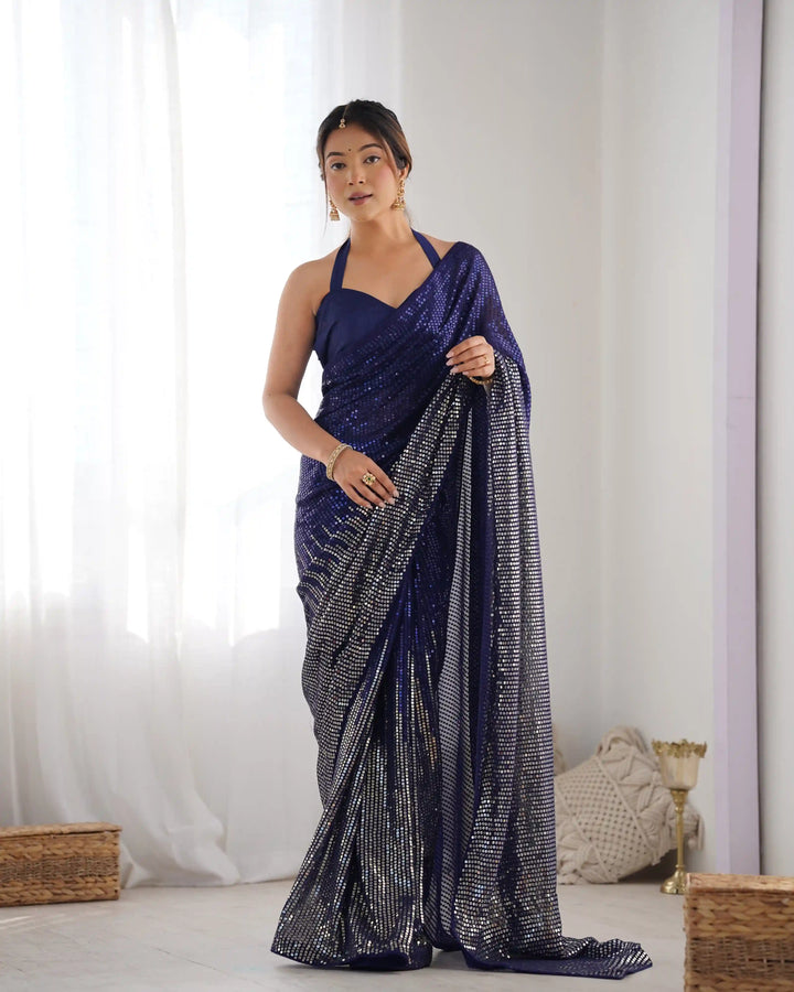 Glamorous Georgette Saree | Luxe Sequin Embroidery for Special Occasions