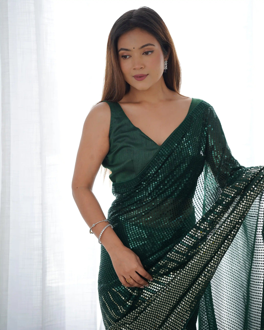 Glamorous Georgette Saree | Luxe Sequin Embroidery for Special Occasions
