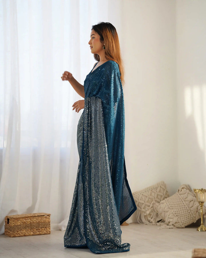 Glamorous Georgette Saree | Luxe Sequin Embroidery for Special Occasions