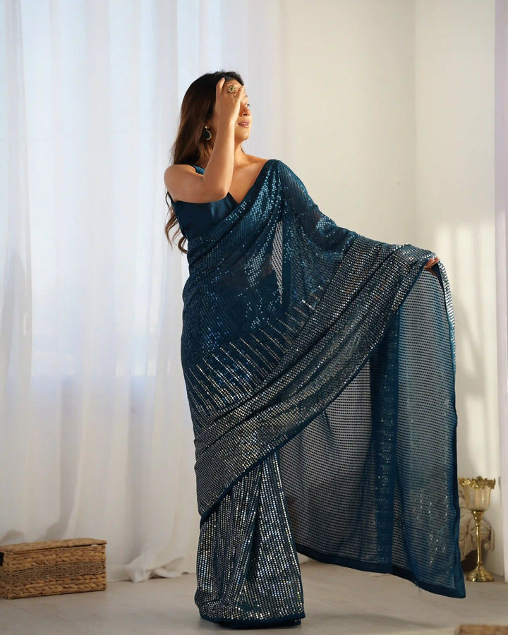 Glamorous Georgette Saree | Luxe Sequin Embroidery for Special Occasions