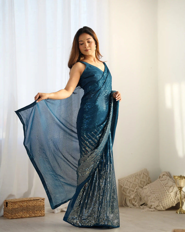 Glamorous Georgette Saree | Luxe Sequin Embroidery for Special Occasions