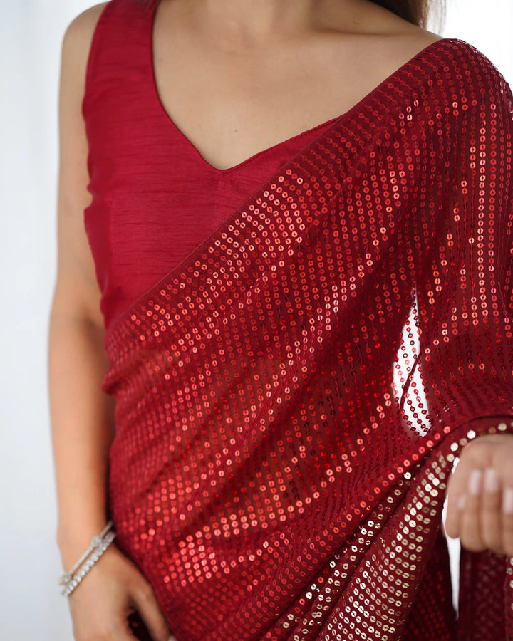 Glamorous Georgette Saree | Luxe Sequin Embroidery for Special Occasions