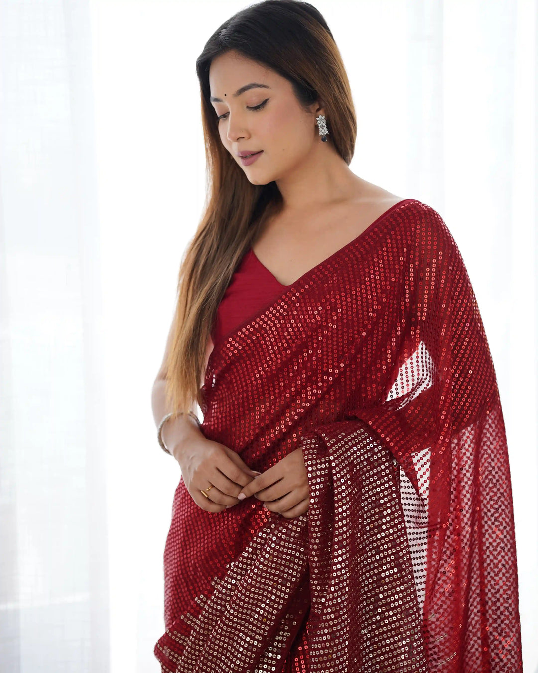 Glamorous Georgette Saree | Luxe Sequin Embroidery for Special Occasions