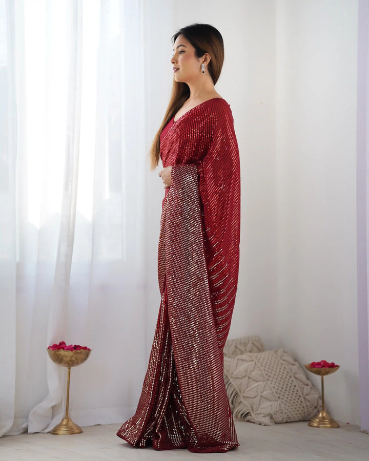 Glamorous Georgette Saree | Luxe Sequin Embroidery for Special Occasions