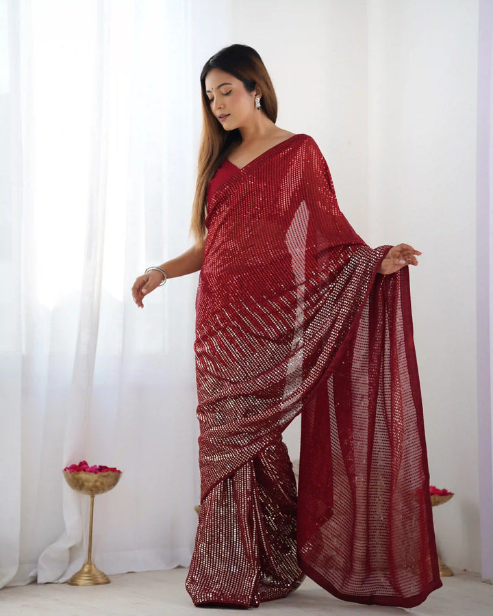 Glamorous Georgette Saree | Luxe Sequin Embroidery for Special Occasions