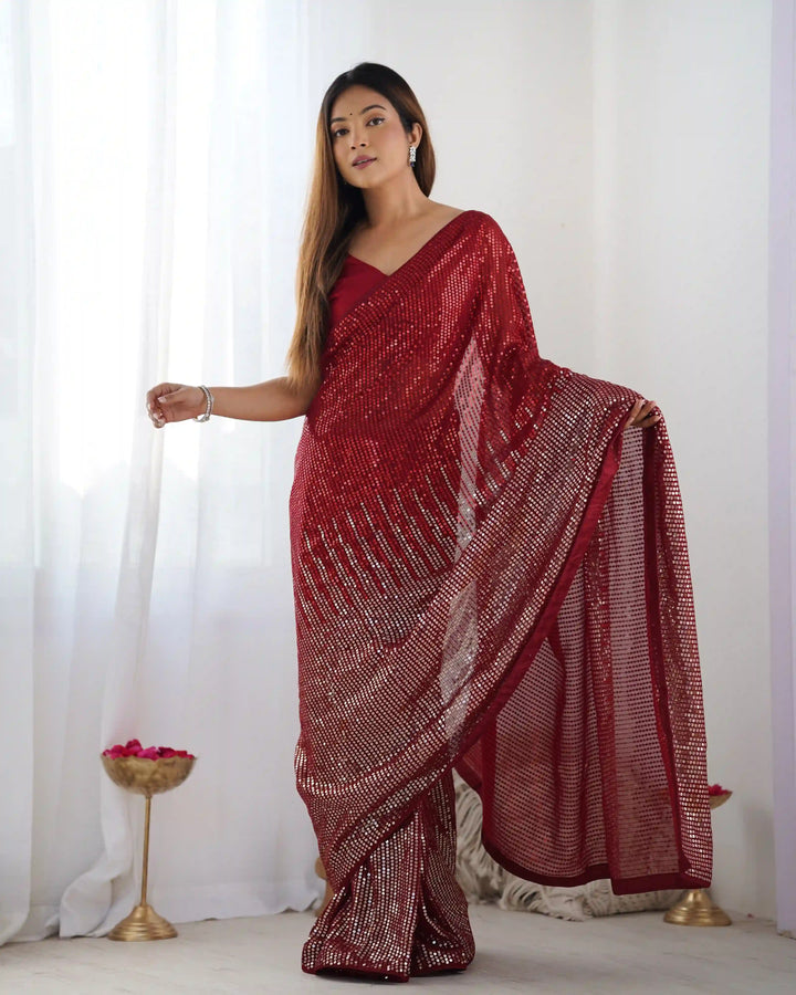 Glamorous Georgette Saree | Luxe Sequin Embroidery for Special Occasions