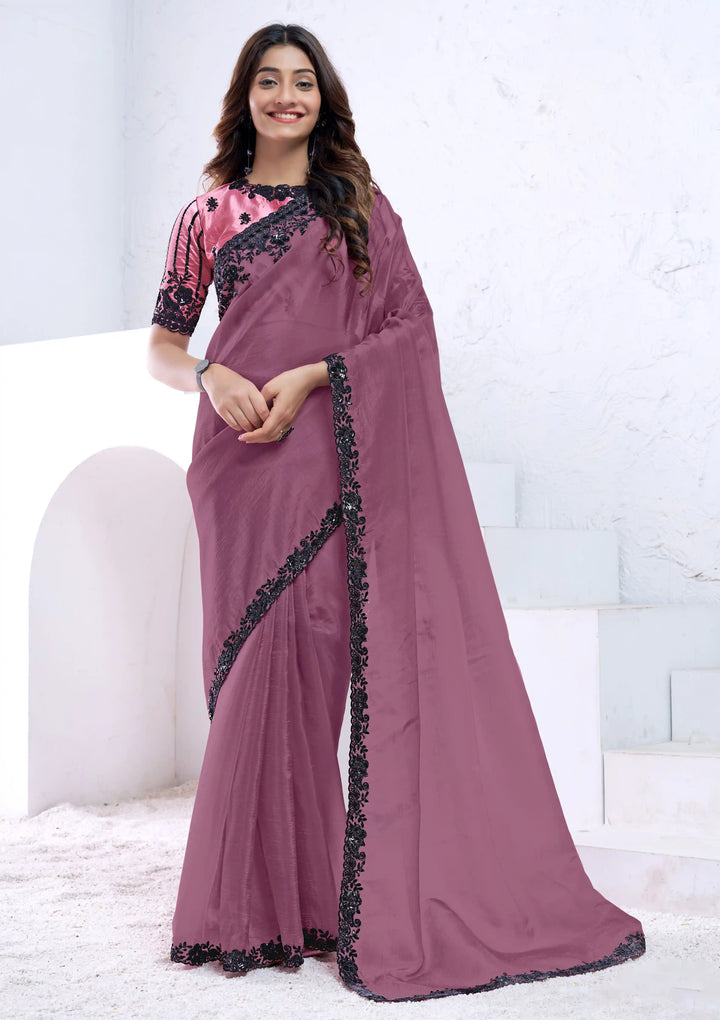 Dusty Pink Crush Silk Saree | Sequence & Hand Work Party Wear