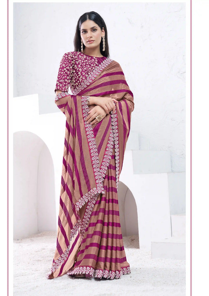 Designer Brown & Wine Saree | Japan Poly Blouse Party & Wedding Wear