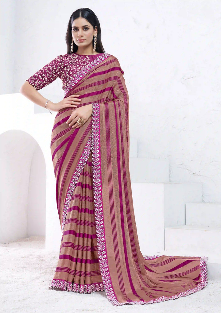 Designer Brown & Wine Saree | Japan Poly Blouse Party & Wedding Wear