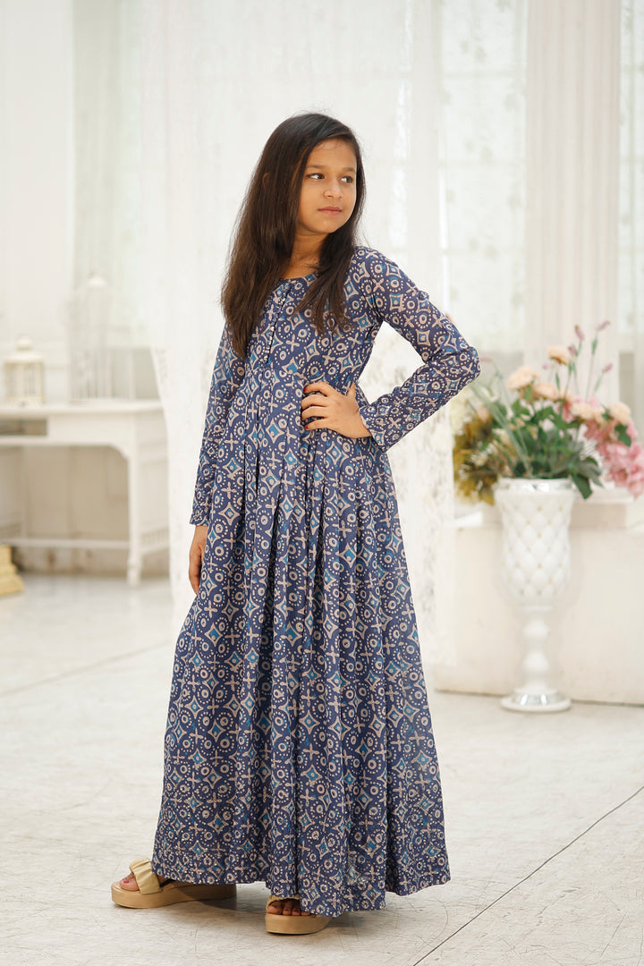 Kidswear Faux Georgette Gown | Digital Print & Jari Sequin Embroidery