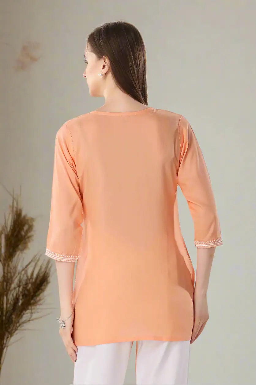Peach Short Kurti Chikankari Work | Comfortable & Trendy Ethnic Outfit