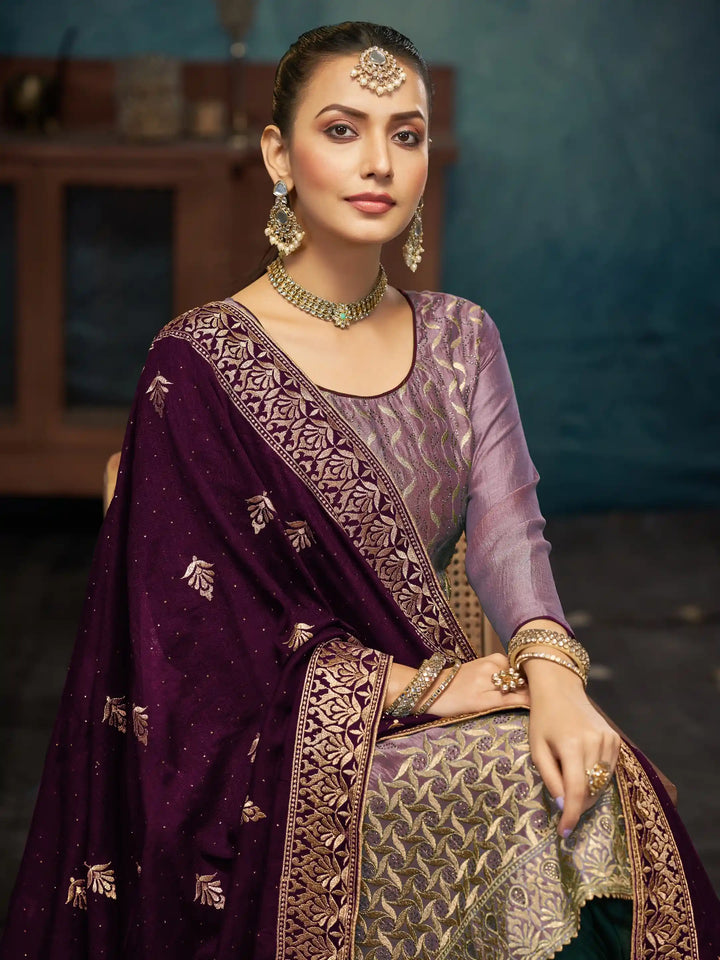 Gorgeous Teal Green Vichitra Top Coordinated with Bottom | Finished with an Elegant Dupatta