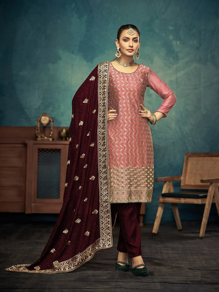 Gorgeous Teal Green Vichitra Top Coordinated with Bottom | Finished with an Elegant Dupatta