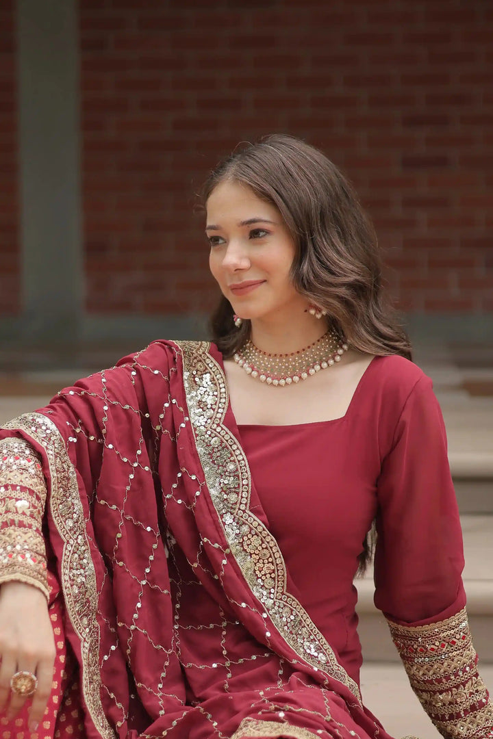 Gorgeous Gajri Faux Georgette Top Coordinated with Bottom | Accentuated by a Dupatta