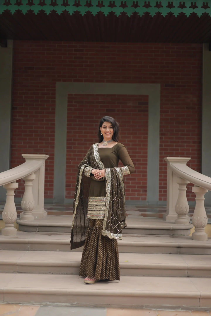 Gorgeous Gajri Faux Georgette Top Coordinated with Bottom | Accentuated by a Dupatta